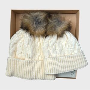 Aspen Mommy & Me Set Twin Pom Beanies Box Set NWT